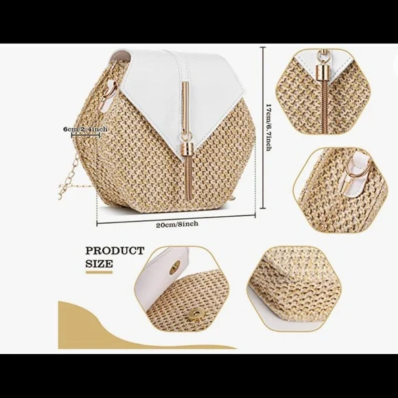 🔥 3 Pieces Women's Crossbody Straw Bag Bohemia Tassel Earrings and Necklace - Picture 2 of 5